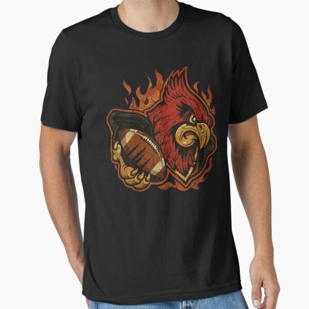 Fiery Cardinal Football Mascot Sports Fan Graphic T-Shirt